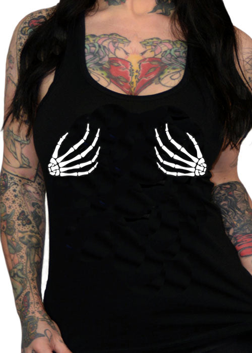 skeleton hands monster horror gothic tank by pinky star