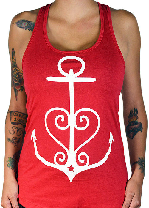 Red Anchor Heart Racerback Tank Top