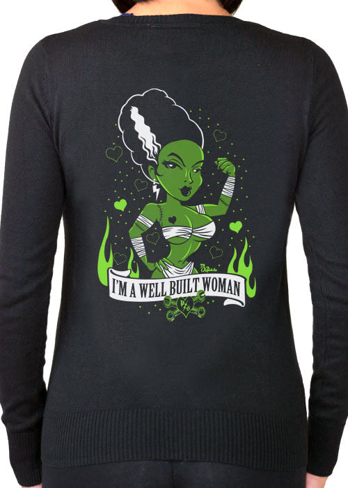 i'm a well built woman bride of frankenstein monster cardigan by pinky star